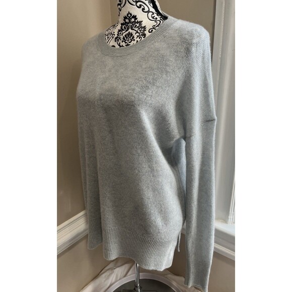 Magaschoni Blue Cashmere Boat Neck Split Hem Sweater Women M Quiet Luxury - Picture 6 of 12